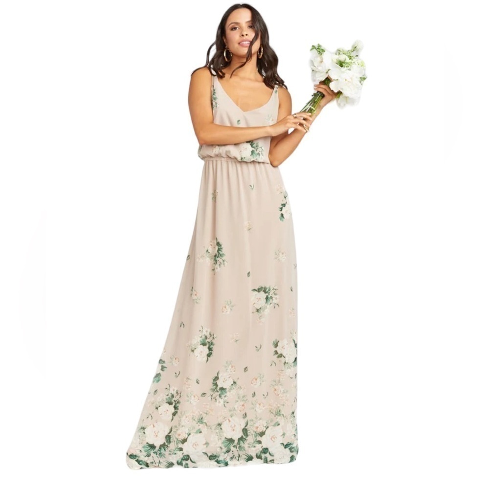 Show Me Your Mumu Bridesmaid Maxi Floral Garden Beige‎ Green Dress Size Small